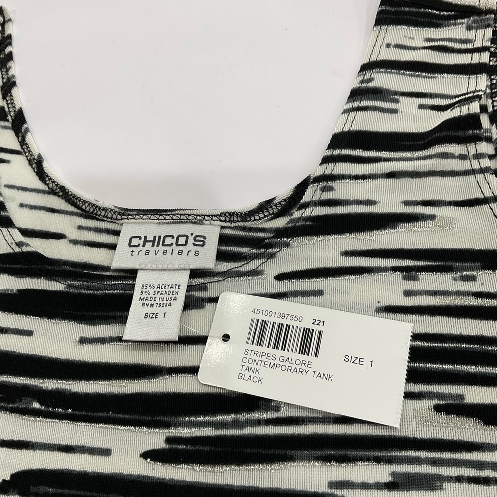NWT Chico's Travelers Black & White Abstract Stripe Tank Top - Picture 7 of 7